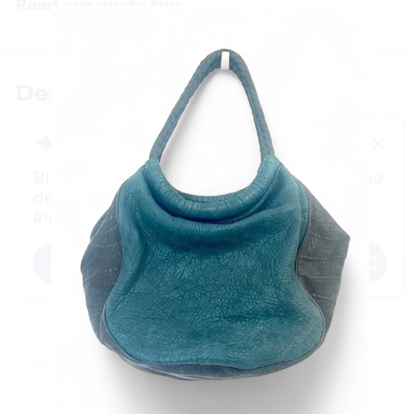 Elie Tahari Handbags - Elie Tahari Pebbled Leather Purse Large Hobo Teal Gray Soft Designer Boho FLAW